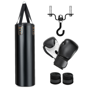 Set di sacchi da boxe 4-in-1, Set di sacchi da pugilato appesi con guantoni da boxe da 12 once fascia per le mani-Boxe