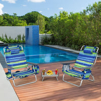 Set di sedie da spiaggia e tavolino, Sedie da esterno reclinabili con tavolino da campeggio a scomparsa Blu-Tavoli e sedie da campeggio