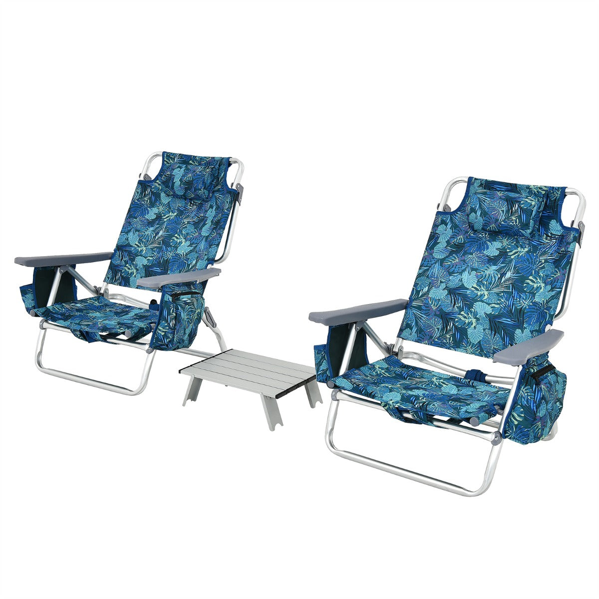 Set di sedie da spiaggia e tavolino, Sedie da esterno reclinabili con tavolino da campeggio a scomparsa Blu scuro-Tavoli e sedie da campeggio