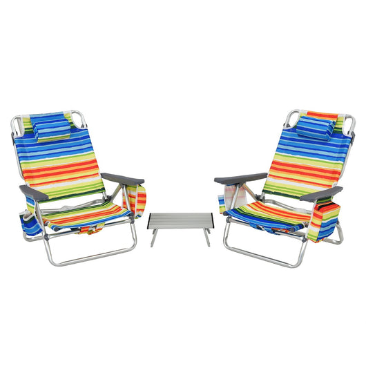 Set di sedie da spiaggia e tavolino, Sedie da esterno reclinabili con tavolino da campeggio a scomparsa Giallo-Tavoli e sedie da campeggio