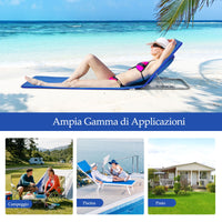 Set di tappetini pieghevoli da spiaggia per cortile campeggio, Sedie a sdraio regolabili con un tavolino Blu-Letti e sacchi a pelo