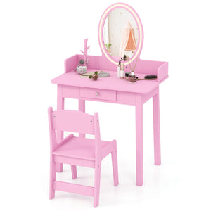 Set di trucco per bambini con specchio sedia illuminazione a LED a 2 colori, Tavolo da trucco per ragazze Rosa-Toelette per bimbi