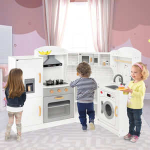 Cucina giocattolo d'angolo per bambini con macchina di ghiaccio, Cucina giocattolo con microonde e forno-Cucine giocattoli