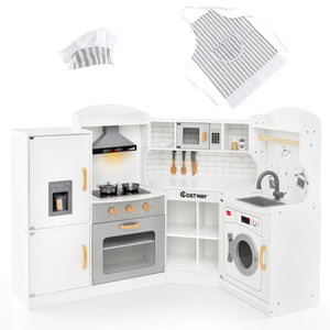 Cucina giocattolo d'angolo per bambini con macchina di ghiaccio, Cucina giocattolo con microonde e forno-Cucine giocattoli