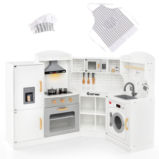 Cucina giocattolo d'angolo per bambini con macchina di ghiaccio, Cucina giocattolo con microonde e forno-Cucine giocattoli