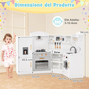 Cucina giocattolo d'angolo per bambini con macchina di ghiaccio, Cucina giocattolo con microonde e forno-Cucine giocattoli