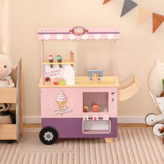 Set gioco di finzione con macchina di gelato per bambini, Carrello dei gelati con distributore automatico Rosa-Cucine giocattoli