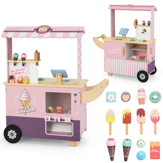 Set gioco di finzione con macchina di gelato per bambini, Carrello dei gelati con distributore automatico Rosa-Cucine giocattoli