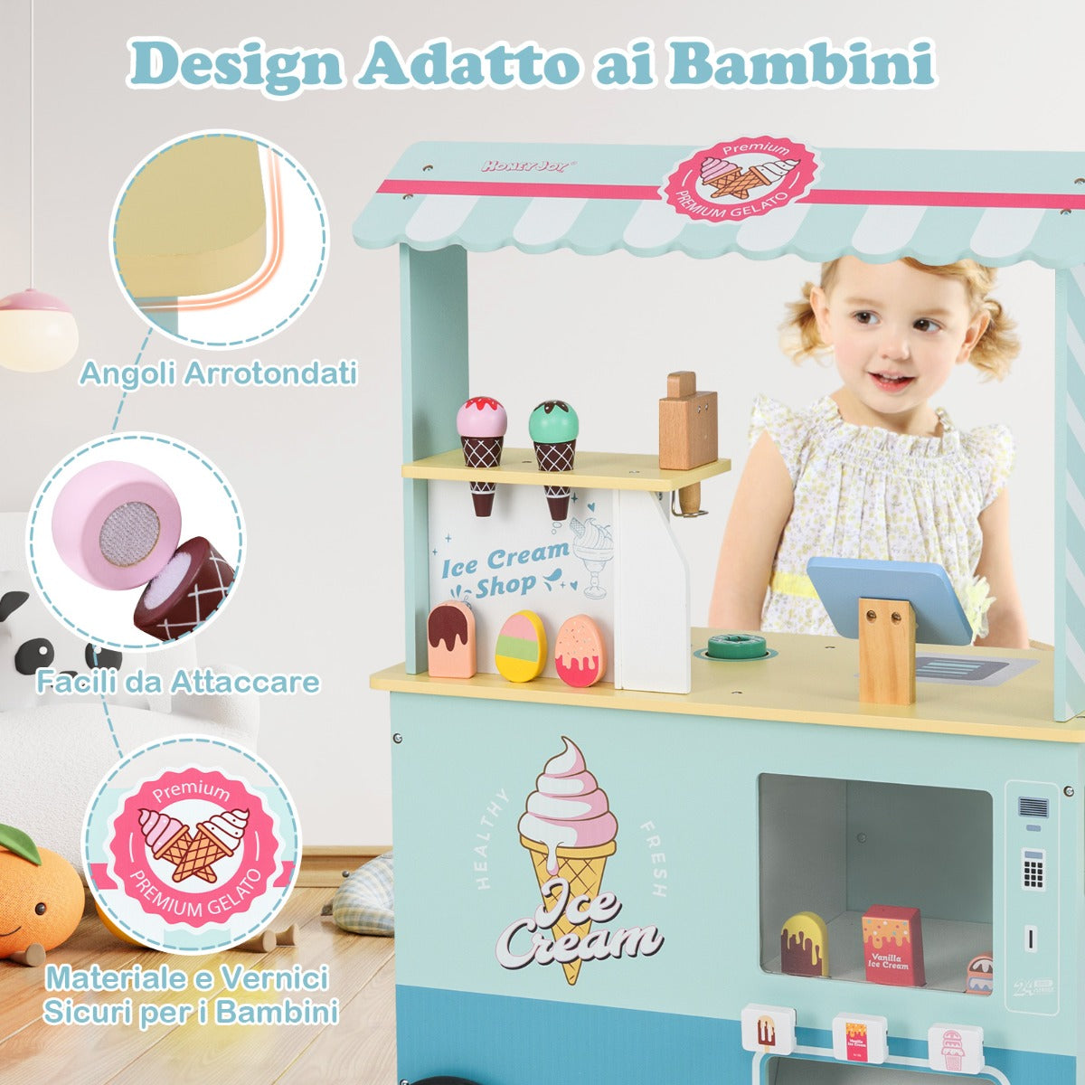 Set gioco di finzione con macchina di gelato per bambini, Carrello dei gelati con distributore automatico Ciano-Cucine giocattoli