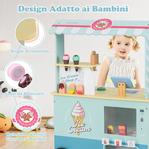 Set gioco di finzione con macchina di gelato per bambini, Carrello dei gelati con distributore automatico Ciano-Cucine giocattoli