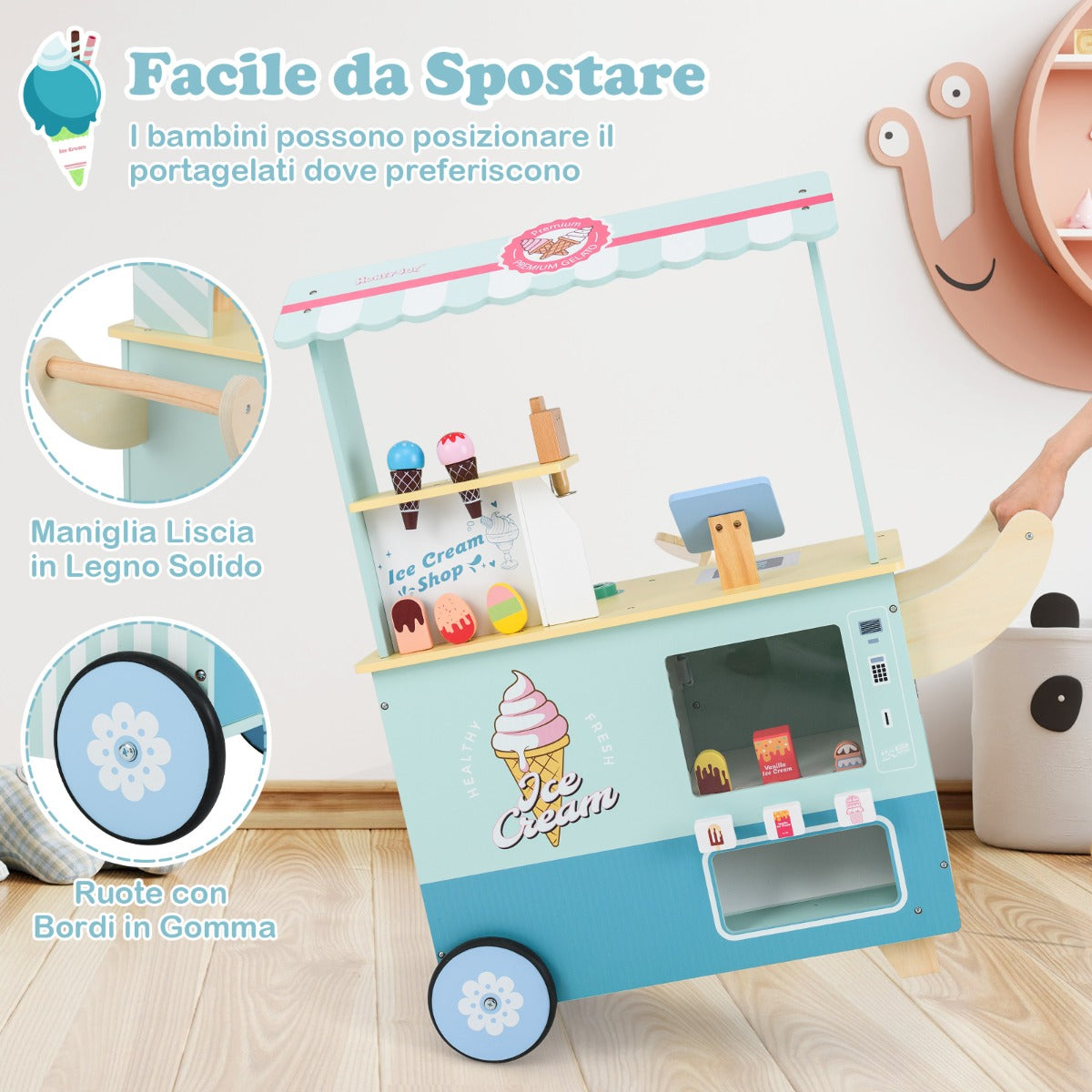 Set gioco di finzione con macchina di gelato per bambini, Carrello dei gelati con distributore automatico Ciano-Cucine giocattoli