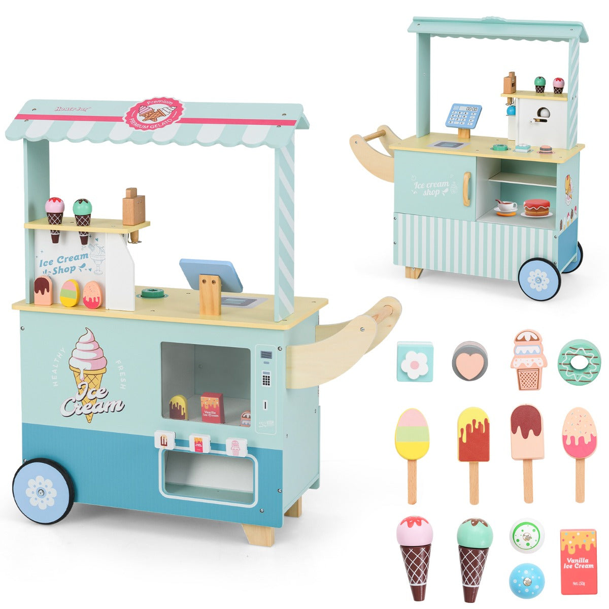 Set gioco di finzione con macchina di gelato per bambini, Carrello dei gelati con distributore automatico Ciano-Cucine giocattoli