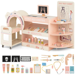 Set gioco dottore per bambini kit ospedale in legno per gioco di ruolo con cartello per vista, Gioco per bambini 3+ anni Rosa-Giocattoli educativi