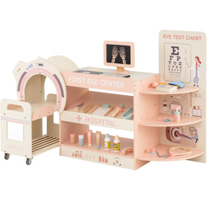 Set gioco dottore per bambini kit ospedale in legno per gioco di ruolo con cartello per vista, Gioco per bambini 3+ anni Rosa-Giocattoli educativi