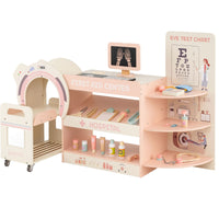 Set gioco dottore per bambini kit ospedale in legno per gioco di ruolo con cartello per vista, Gioco per bambini 3+ anni Rosa-Giocattoli educativi