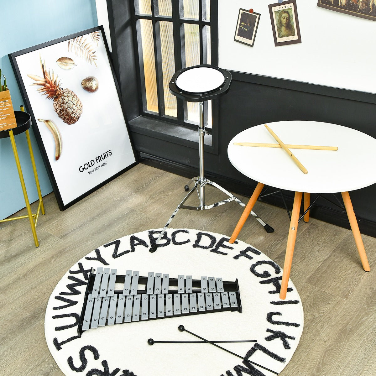 Set glockenspiel a 32 note con supporto regolabile leggio musicale pad per allenamento, Metallofono pieghevole-Divertimenti musicali