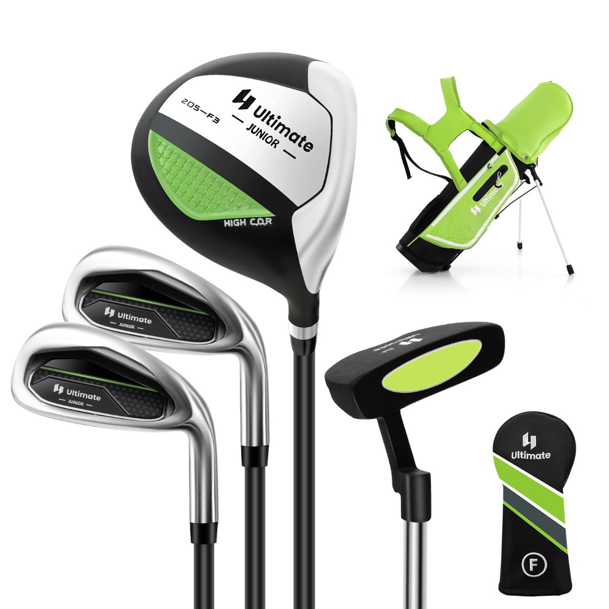 Set mazze da golf completo per bambini 5-7 anni, Set allenamento golf con sacca da golf fodera impermeabile Verde-Golf