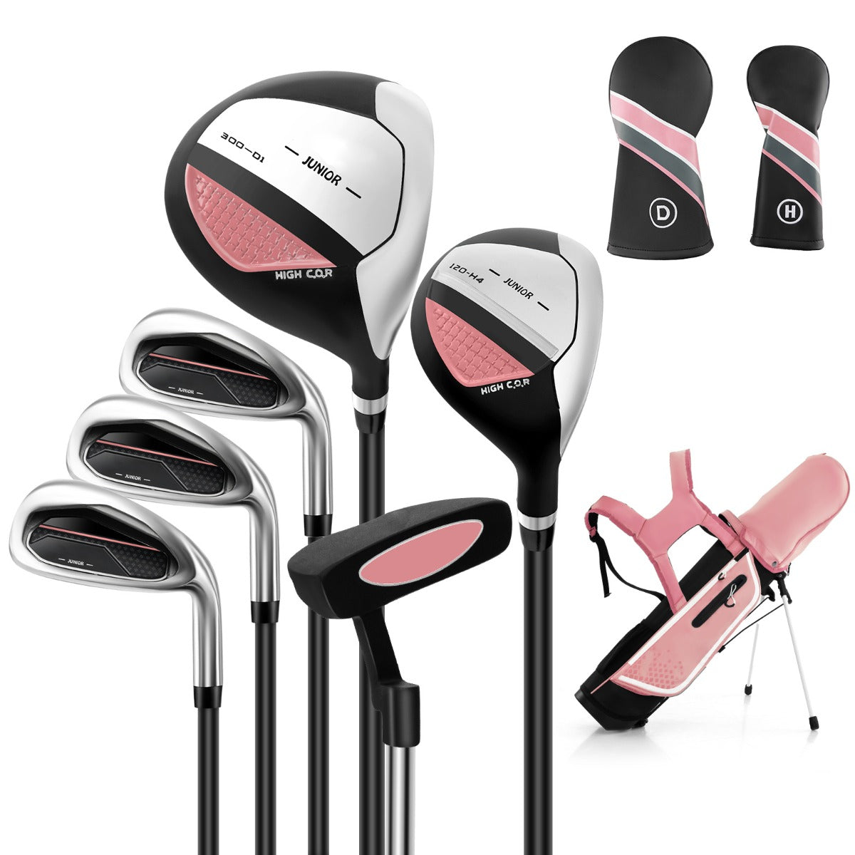 Set mazze da golf completo per bambini 11-13 anni, Set allenamento golf con sacca fodera impermeabile driver 1 Rosa-Golf