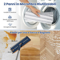 Sistema per pavimenti piatto con 3 vasche e pad in microfibra lavabili, Set mocio e secchio con strizzatore Blu scuro-Strumenti pulizia