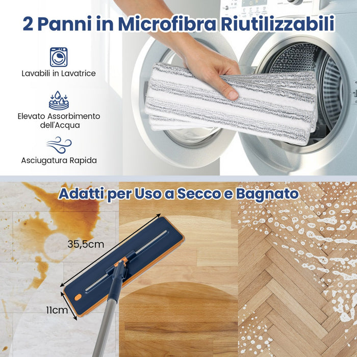 Sistema per pavimenti piatto con 3 vasche e pad in microfibra lavabili, Set mocio e secchio con strizzatore Blu scuro-Strumenti pulizia