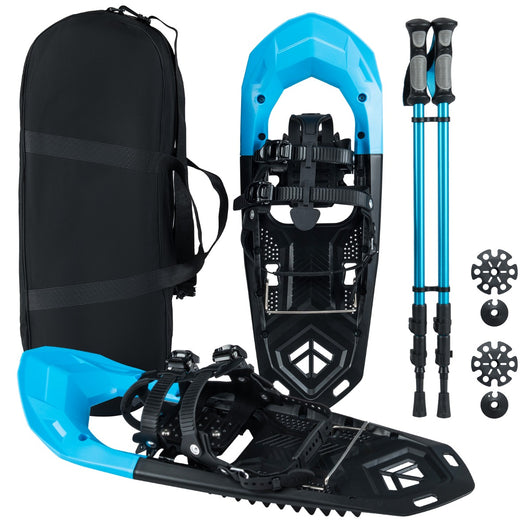 Set racchette neve bastoncini trekking da 62 cm per uomini e donne, Set racchette neve bastoncini trekking trasporto Blu-Campeggio e Trekking