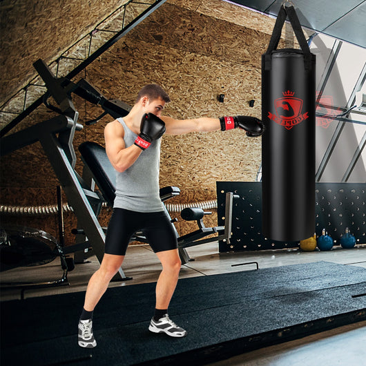 Sacco da boxe appeso con sotto guanti e guantoni da boxe 12 oz, Set sacco da boxe 28,5 kg per adulti Nero-Boxe