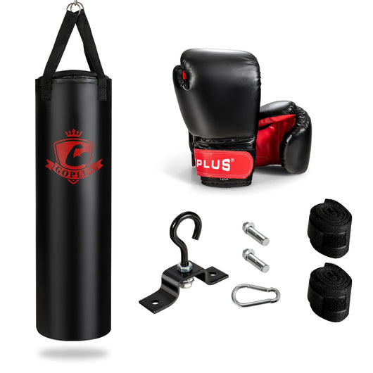 Sacco da boxe appeso con sotto guanti e guantoni da boxe 12 oz, Set sacco da boxe 28,5 kg per adulti Nero-Boxe