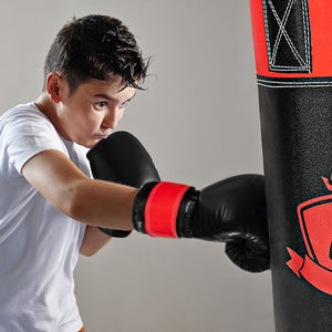 Set sacco da boxe appeso per bambini con guantoni da boxe, Sacco da boxe 60cm con sotto guanti e borsa Nero-Boxe