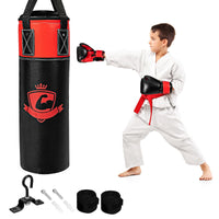 Set sacco da boxe appeso per bambini con guantoni da boxe, Sacco da boxe 60cm con sotto guanti e borsa Nero-Boxe