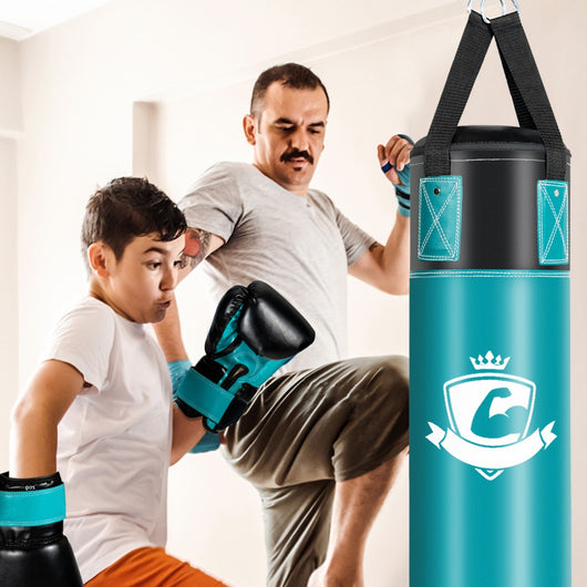 Set sacco da boxe appeso per bambini con guantoni da boxe, Sacco da boxe 60cm con sotto guanti e borsa Turchese-Boxe