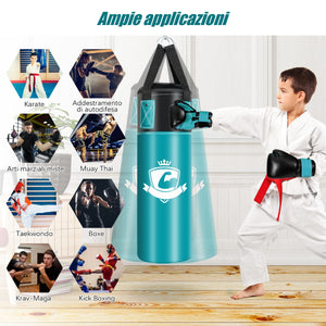 Set sacco da boxe appeso per bambini con guantoni da boxe, Sacco da boxe 60cm con sotto guanti e borsa Turchese-Boxe