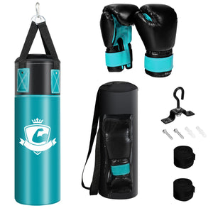 Set sacco da boxe appeso per bambini con guantoni da boxe, Sacco da boxe 60cm con sotto guanti e borsa Turchese-Boxe