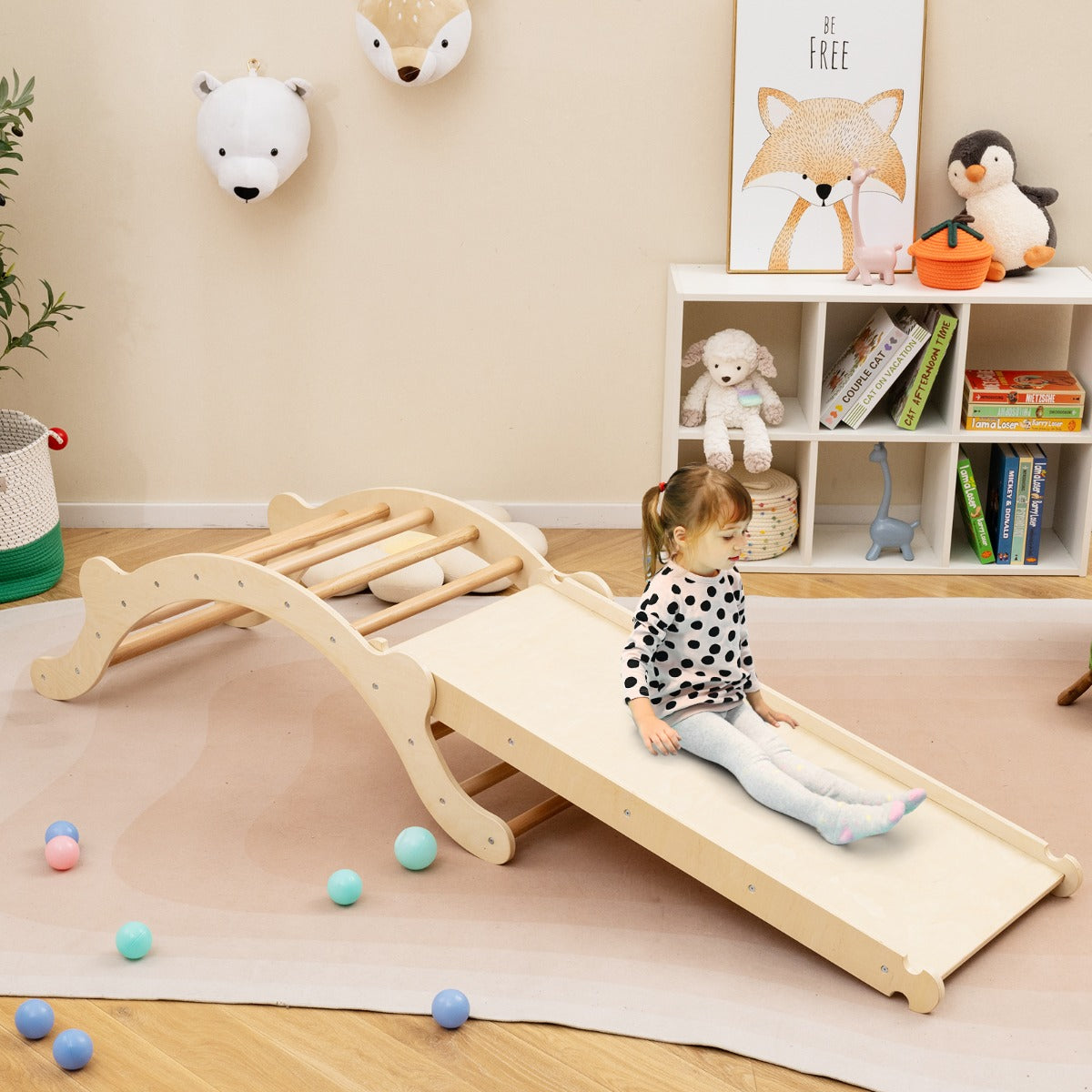 Set scala da arrampicata per bambini con rampa reversibile per arrampicarsi e scivolare, Scala per bambini Naturale-Arrampicate e scivoli