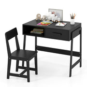 Set scrivania e sedia con cassetto e scomparto, Set di tavoli da studio in legno per bambini Nero-Tavoli e sedie
