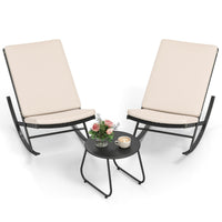 Set sedie a dondolo da 3 pezzi in rattan PE con tavolino da caff¨¨ e cuscini spessi, Set di mobili da giardino Beige-Set mobili da esterno