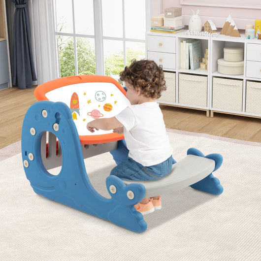 Set tavolo attivit¨¤ convertibile per bambini con lavagna cancellabile, Cavalletto multifunzionale Blu e Arancione-Tavoli e sedie