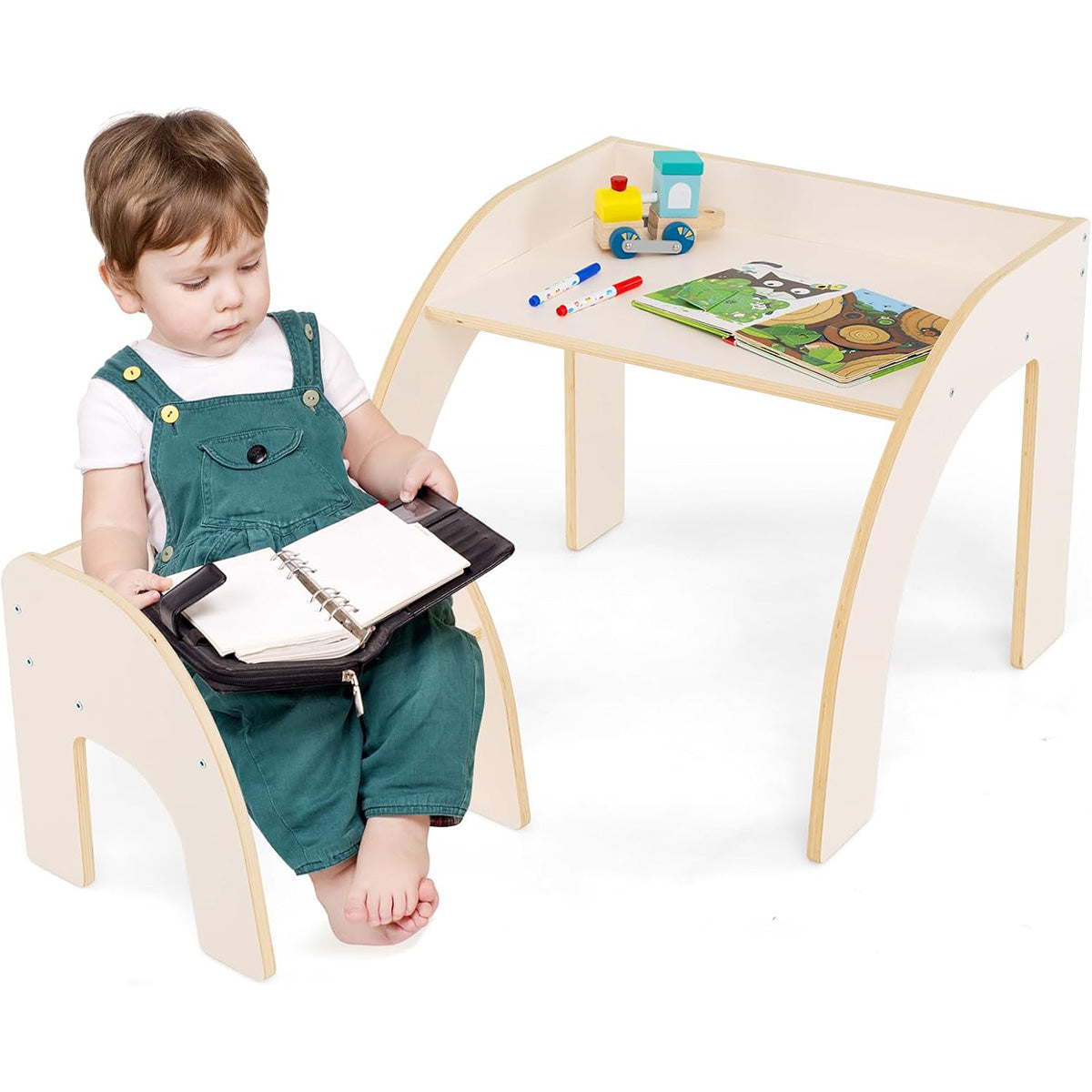 Set tavolo e sedia per bambini 3+ anni, Attivit¨¤ carino con ampio piano d'appoggio e bordo curvato Bianco-Tavoli e sedie