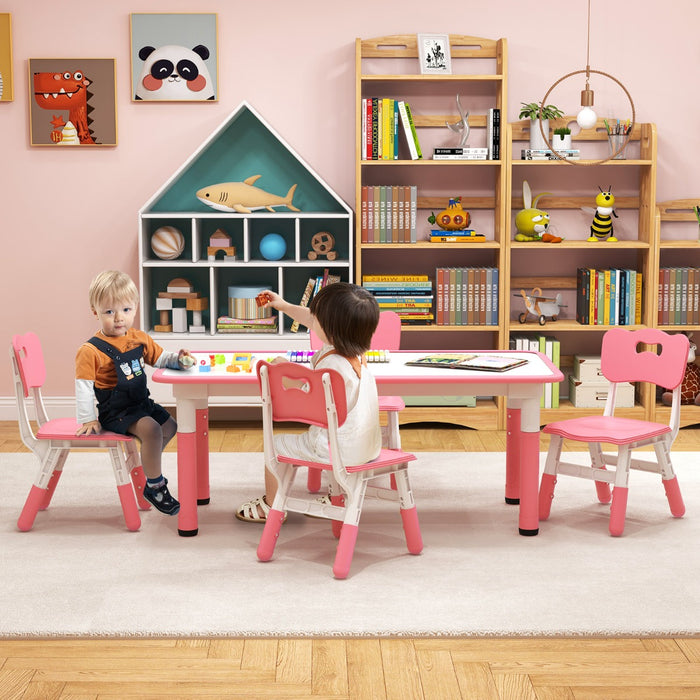 Set tavolo per bambini e 4 sedie multiattivit¨¤, Scrivania regolabile in altezza con piano graffiti Rosa-Tavoli e sedie