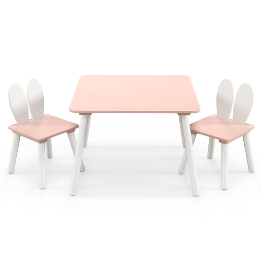 Set tavolo sedie per bambini 3 pezzi per arte, Tavolo e 2 sedie a coniglio gambe in legno massiccio Rosa-Tavoli e sedie