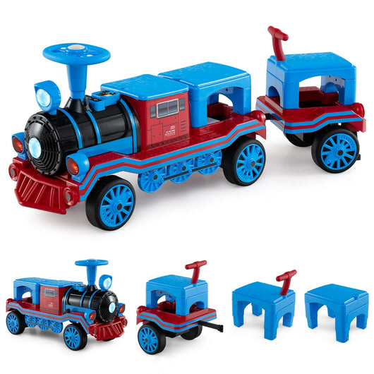 Set treno elettrico senza binari per bambini 3-8 anni, Auto giocattolo elettrica 12V con 2 sedie rimovibili Blu-Macchinine giocattoli