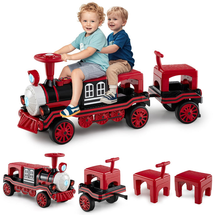 Set treno elettrico senza binari per bambini 3-8 anni, Auto giocattolo elettrica 12V con 2 sedie rimovibili Rosso-Macchinine giocattoli