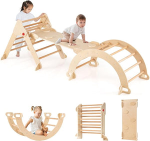 Set triangolo 7 in 1 per bambini, Palestra da interno per bambini da 3+ anni Naturale-Giocattoli educativi