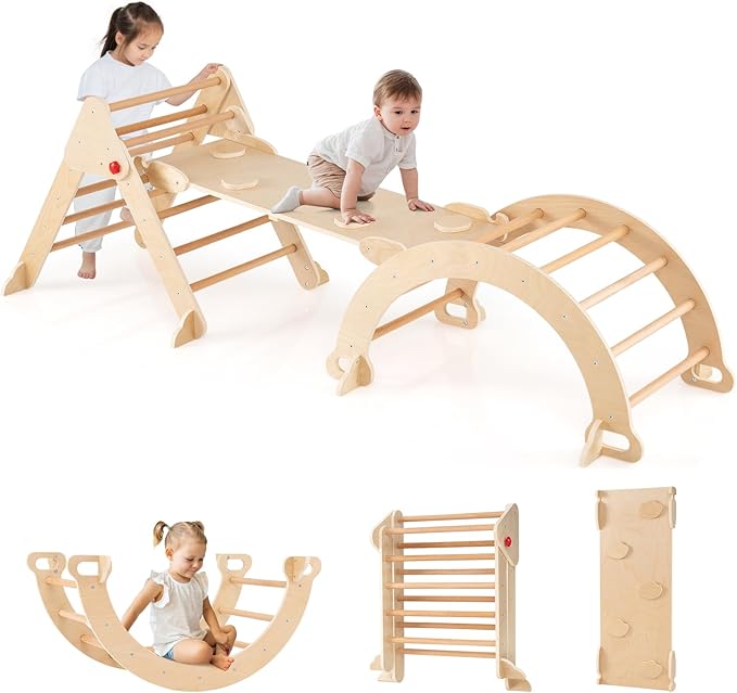 Set triangolo 7 in 1 per bambini, Palestra da interno per bambini da 3+ anni Naturale-Giocattoli educativi