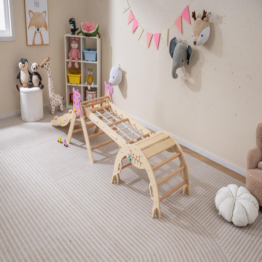 Set triangolo giocattoli pieghevoli per arrampicata beb¨¨, Triangolo arrampicatore per bambini con tunnel Naturale-Arrampicate e scivoli