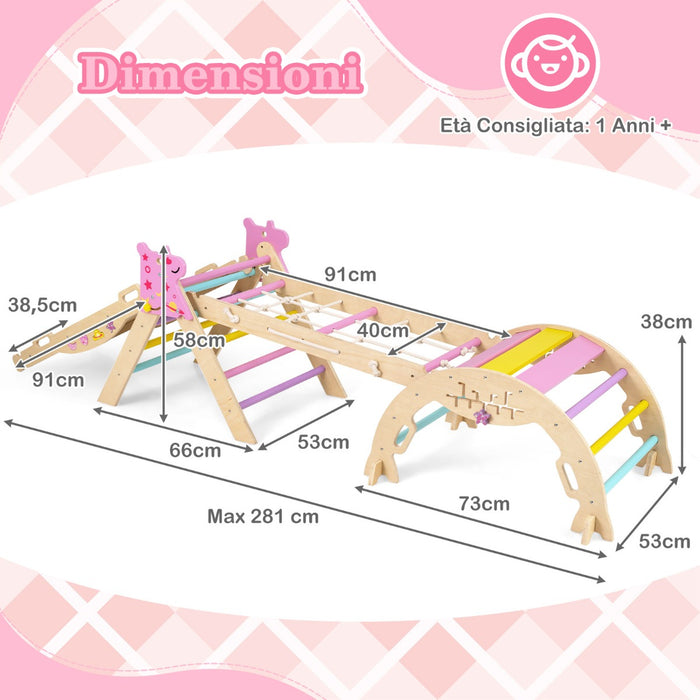Set triangolo giocattoli pieghevoli per arrampicata beb¨¨, Triangolo arrampicatore per bambini con tunnel Rosa-Arrampicate e scivoli