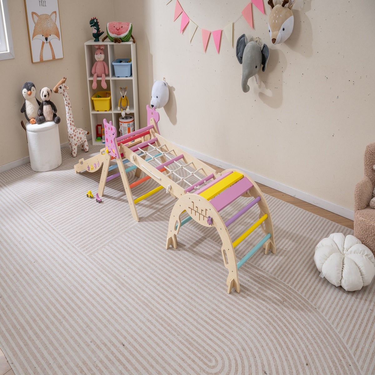 Set triangolo giocattoli pieghevoli per arrampicata beb¨¨, Triangolo arrampicatore per bambini con tunnel Rosa-Arrampicate e scivoli