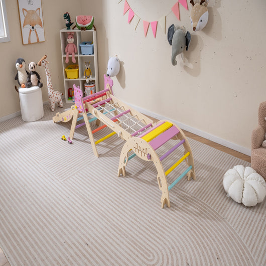 Set triangolo giocattoli pieghevoli per arrampicata beb¨¨, Triangolo arrampicatore per bambini con tunnel Rosa-Arrampicate e scivoli