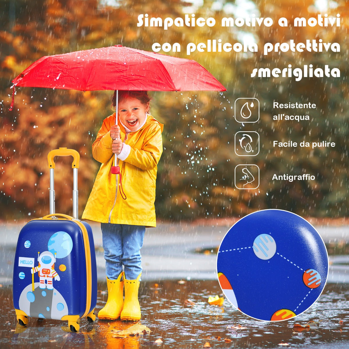 Set valigia rigida 27cm e zaino 24cm con manico retrattile, Set valigia con ruote da viaggio per bambini Blu-Bagagli e borse