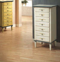 Cassettiera 7 cassetti in legno arte povera laccato bianco con profili blu e decori l.49 x p.37 h.106 (1345) - Mobili 2G