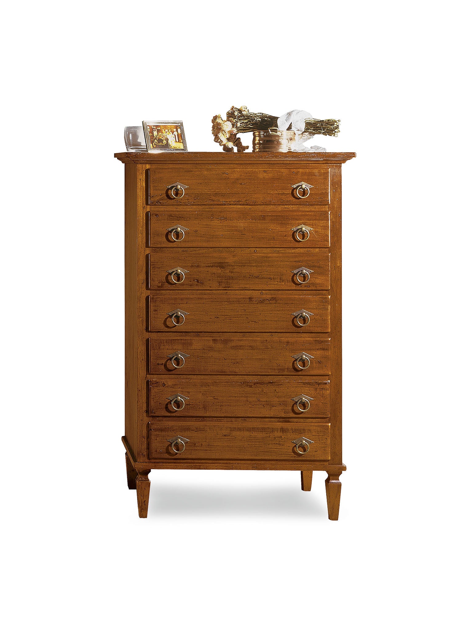 Cassettiera 7 cassetti in legno arte povera tinta noce l.85 x p.47 h.138 (6019) - Mobili 2G